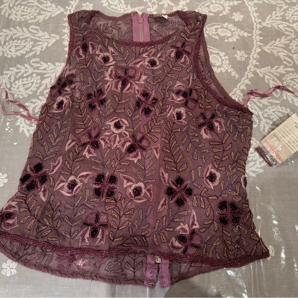 ❤️ NWT ARTISANAL HAND-EMBROIDERED 100% Silk BEADED Top - Picture 11 of 16